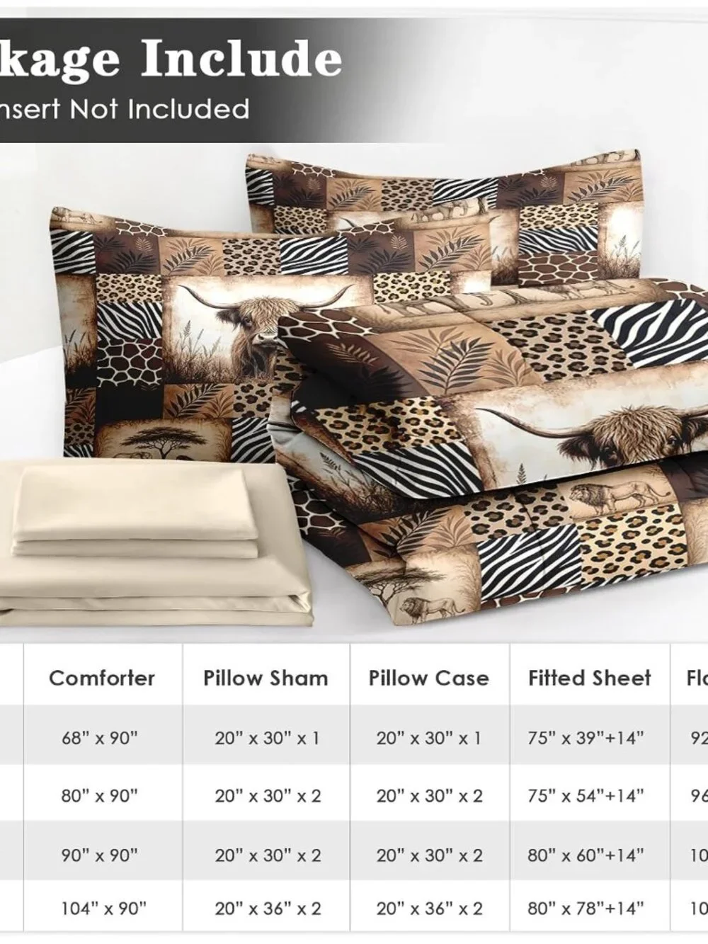 Full Size Comforter Set with 2 Pillowcases & 2 Shams, Highland Cow Leopard 7 Pcs